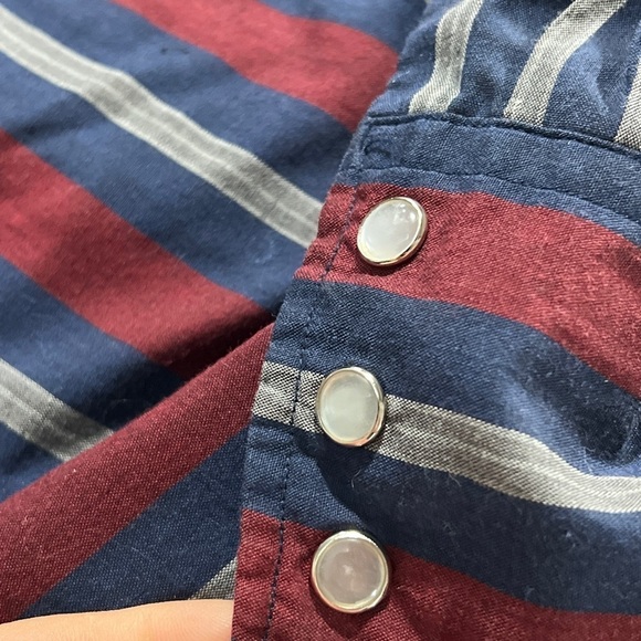 Western Mens Cowboy Striped Pearl Snap Rancher Rustler Long Sleeve Shirt - Picture 4 of 5